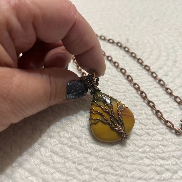 Rustic MOOKAITE Handmade COPPER WIRE-WRAPPED TREE Pendant/Chain #54D - Picture 3 of 3